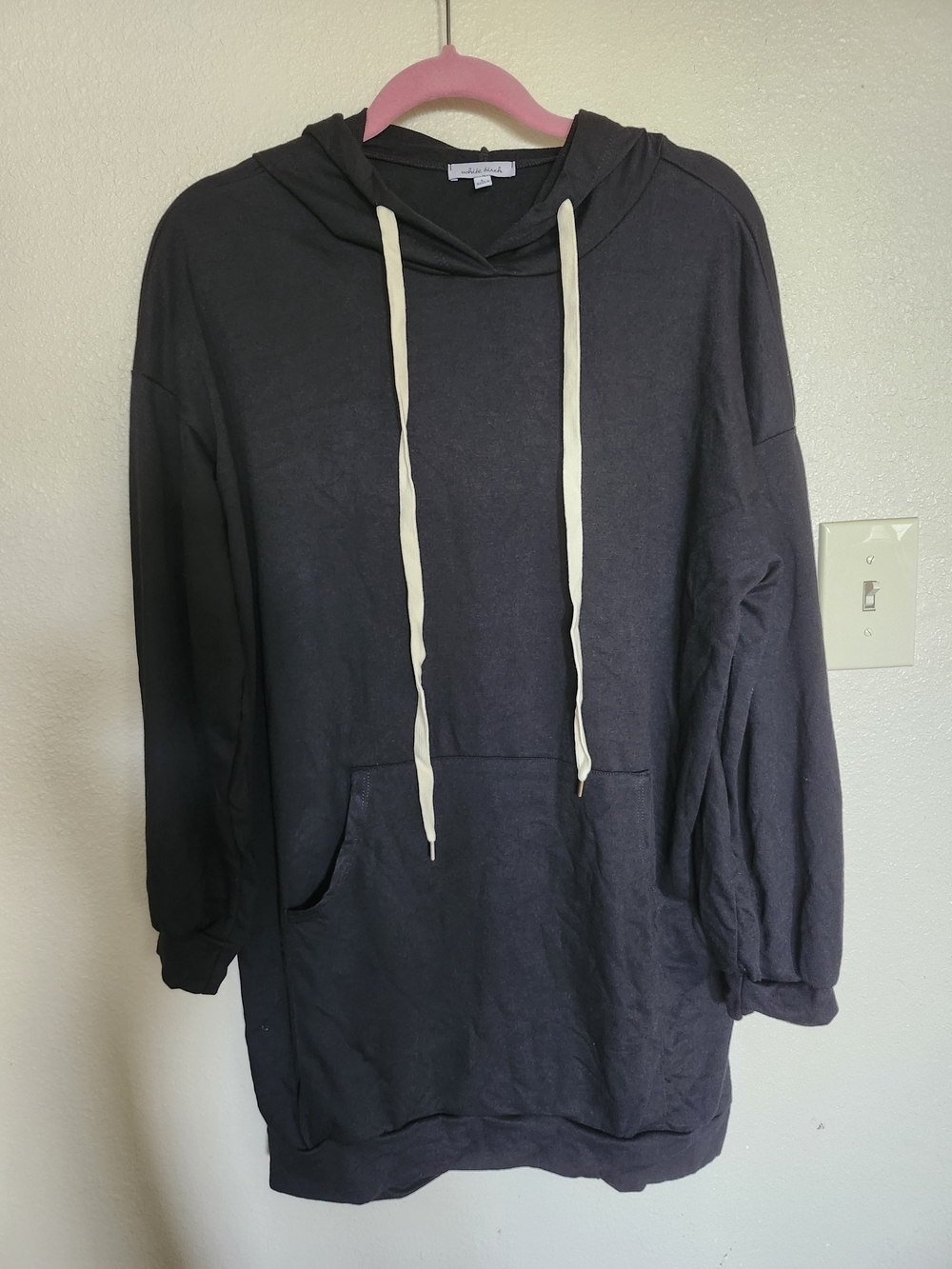 White Birch Black Long Sleeve Hoodie Dress with Cream Drawstrings